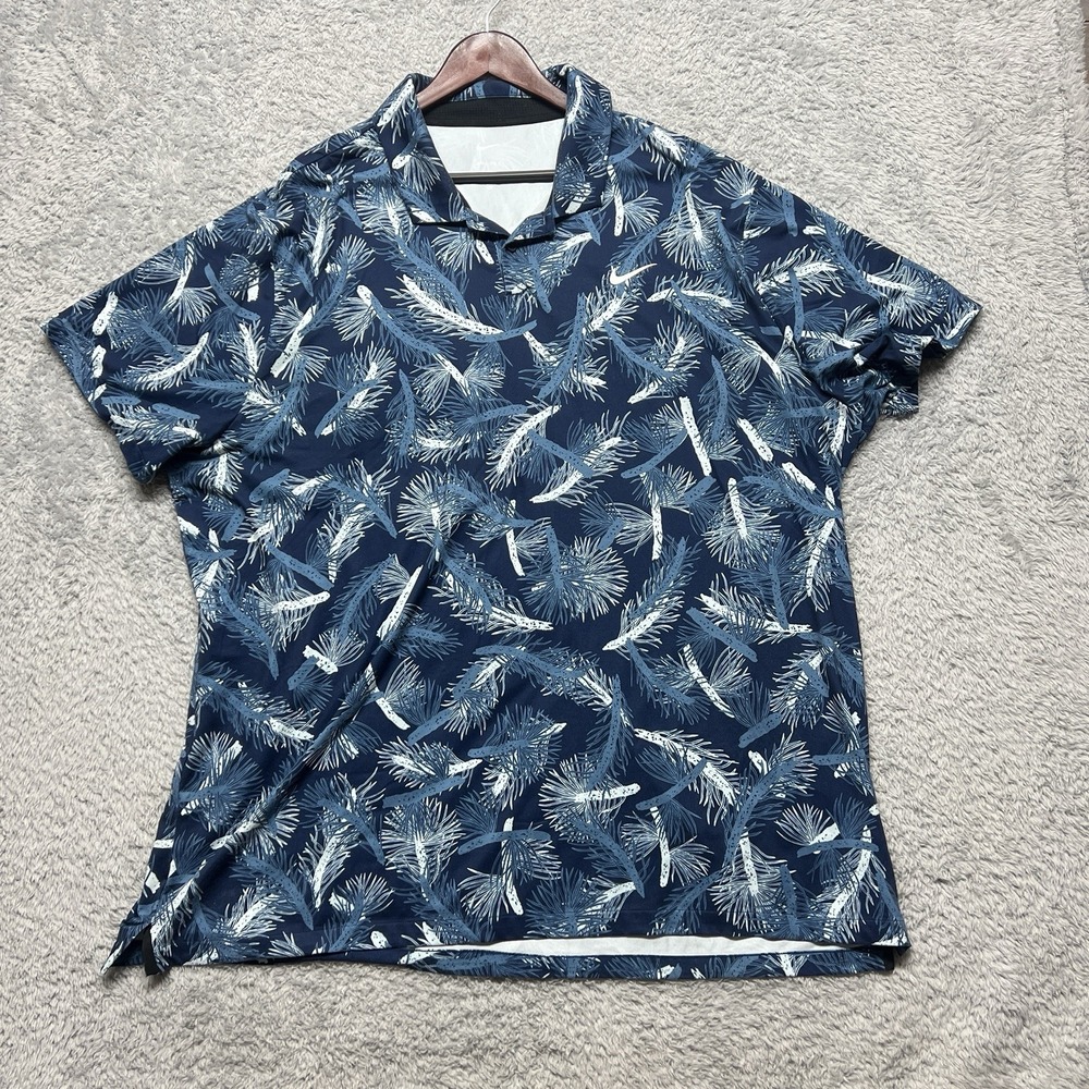 Nike Dri Fit Tour Golf Polo‎ Mens 3XL Pine Needles Blue White Performance Shirt